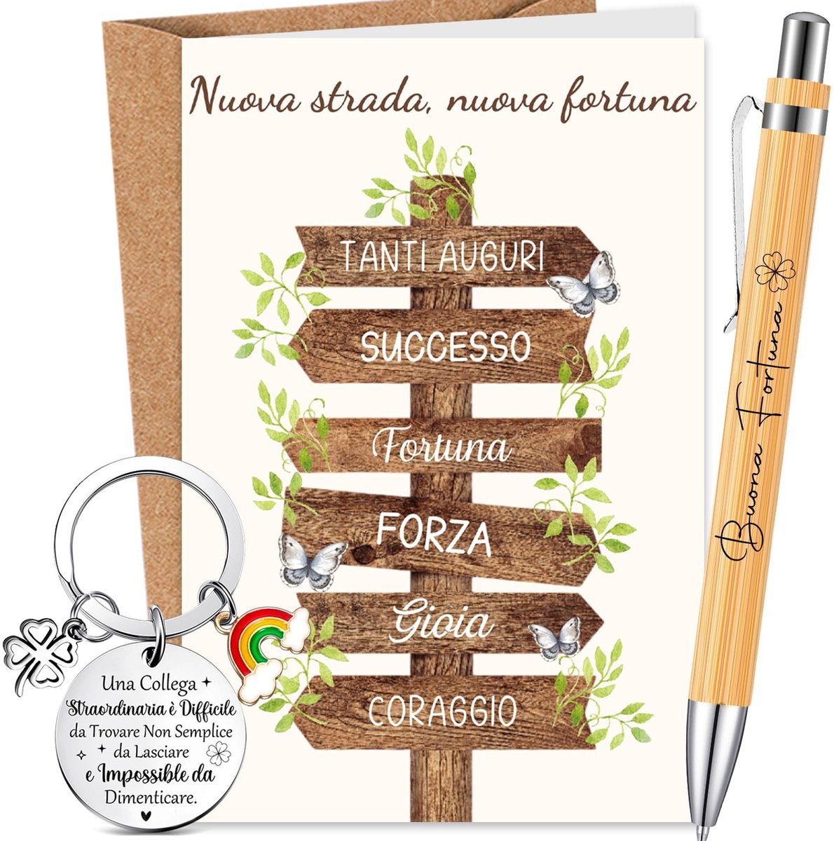 Dailygoods- Sleutelhanger Creatief Cadeau - Afscheid Collega - Wenskaart Met Envelop - Veel Succes Nieuwe Baan - Verjaardag - Collega's