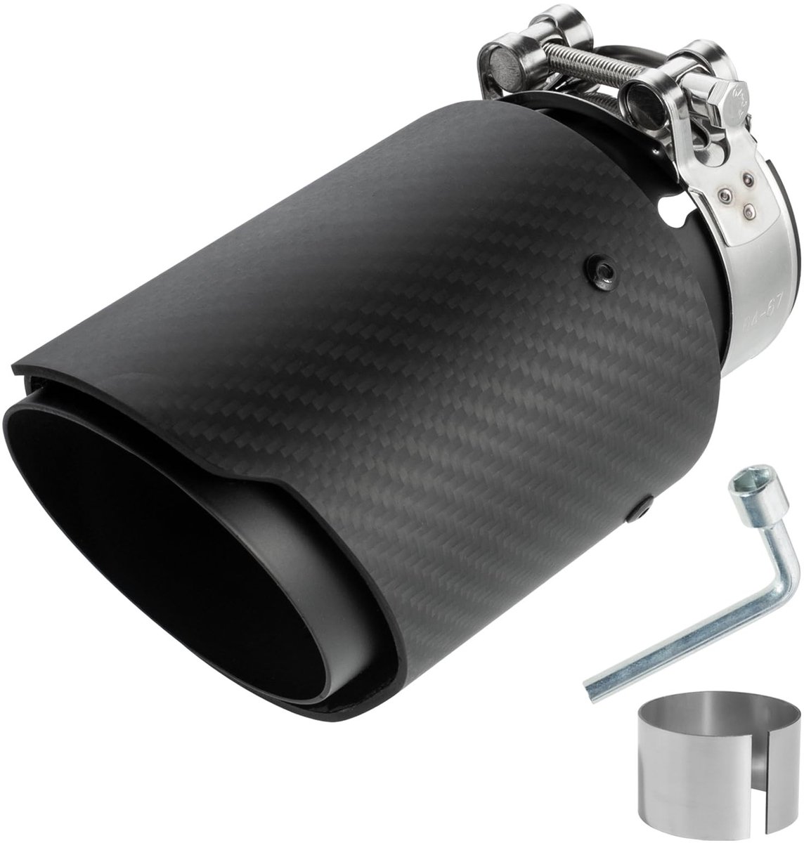 Dailygoods - Catekro Uitlaatpunten van 63 mm roestvrij staal en carbon, universele inlaat (63 mm) en uitlaat (89 mm), eindgeluiddemper voor dieper motorgeluid, bolt-on montage voor auto (mat volledig zwart)