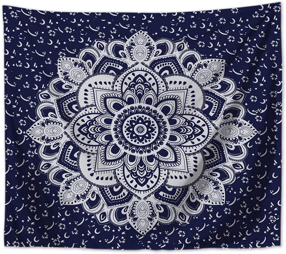 Majami Wandbehang Mandala Indiaas Muurdecoratie Wandkleed 150x125 cm blauw polyester wanddoek wandtapijt tapijt hippie retro