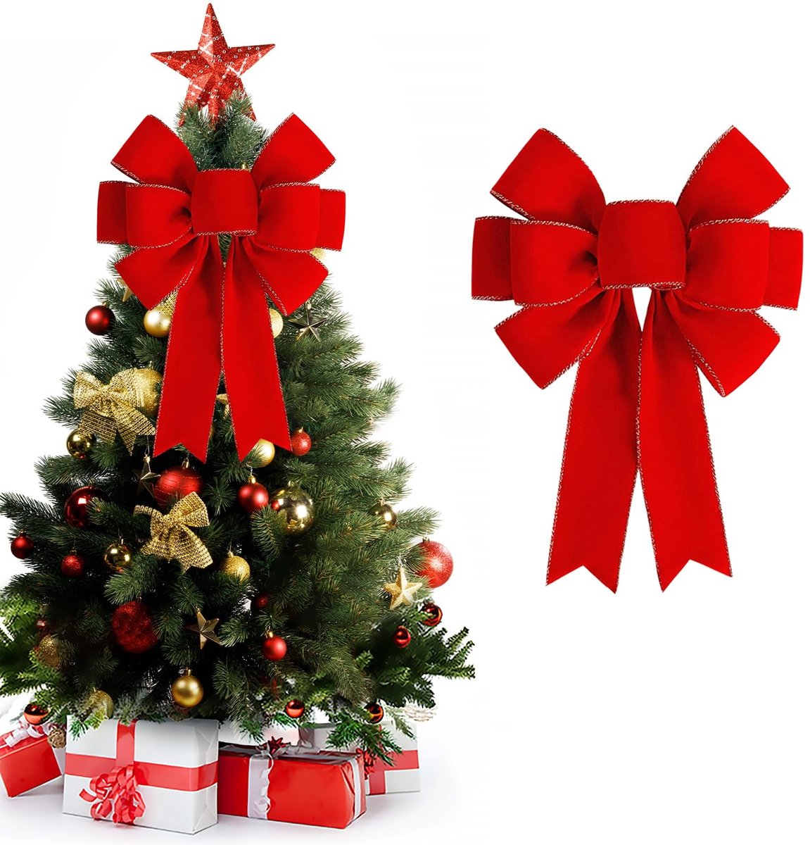 Dailygoods - Kerststrikken, 1 stuk rode strikken, Kerstmis, rode strikken, kerstboom, kerststrikken, groot, voor kerstboom, huisdeur, woondecoratie, 1 stuk
