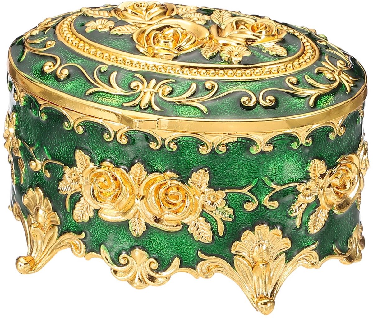 Dailygoods - PATIKIL Vintage metalen juwelendoos, ovale snuisterij organizer doos sieraden opbergdoos voor ring oorbellen ketting, kaptafel, bruiloft verjaardagscadeau huisdecoratie, vrouwen meisjes, groen
