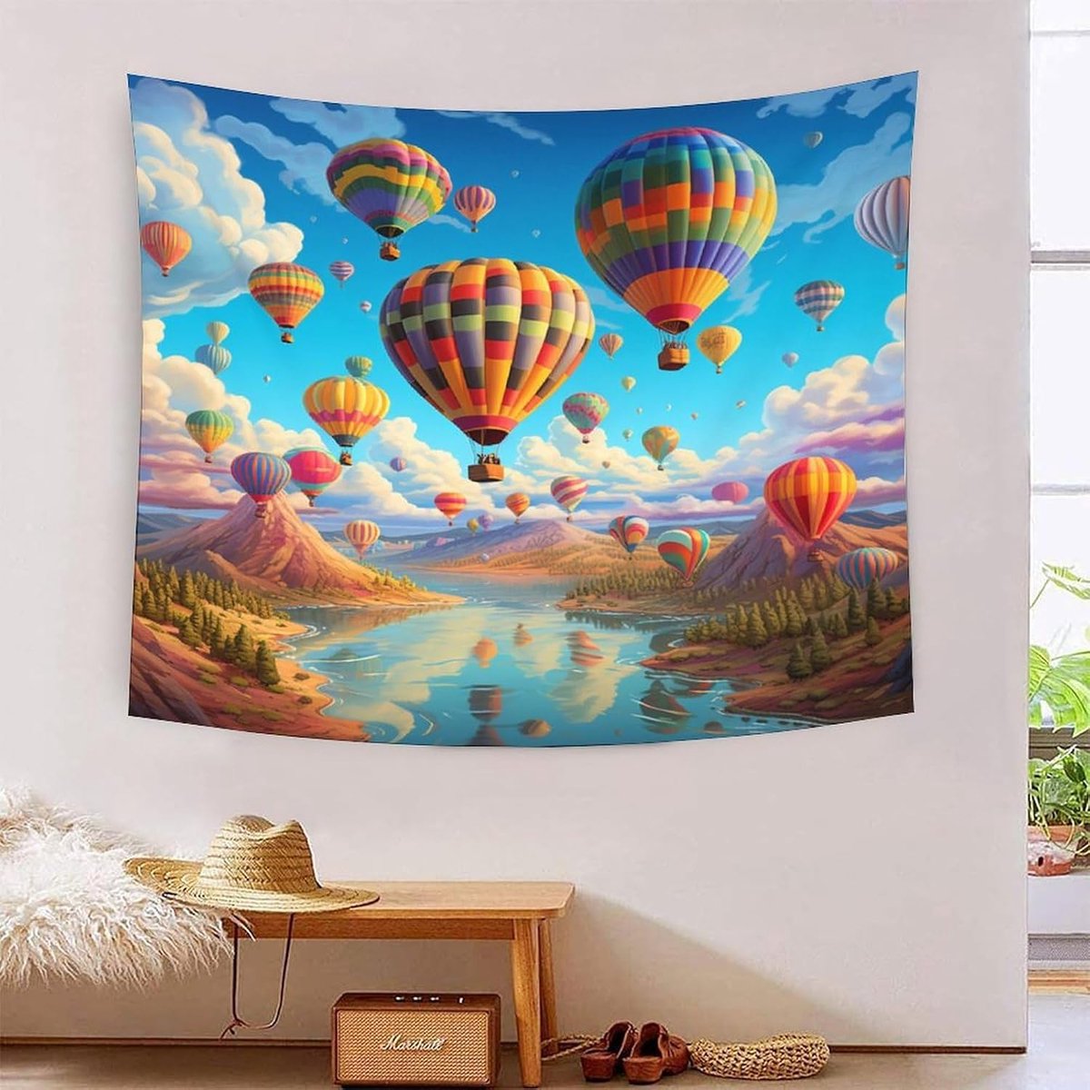3D heteluchtballon bedrukte muurdeken woondecoratie beddengoed poster muurkunst tapijt wandtapijt wandtapijt wandkleed zacht polyester voor woonkamer slaapkamer slaapzaal deco 130 cm x 150