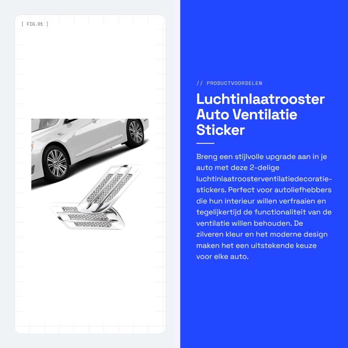 Dailygoods- Luchtinlaatrooster 2-delig - Auto Stickers - Ventilatiedecoratie - Haaienvinnen Design - Zwart/Gegalvaniseerd Zilver - Hoogwaardige Lijm - Autosticker