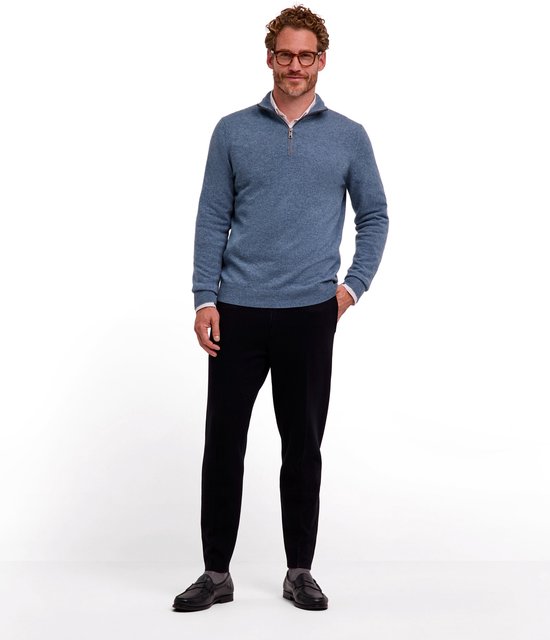 FALKE Luxury Classic Halfzip hoge kwaliteit elegant kasjmier trui heren blauw - maat 3XL