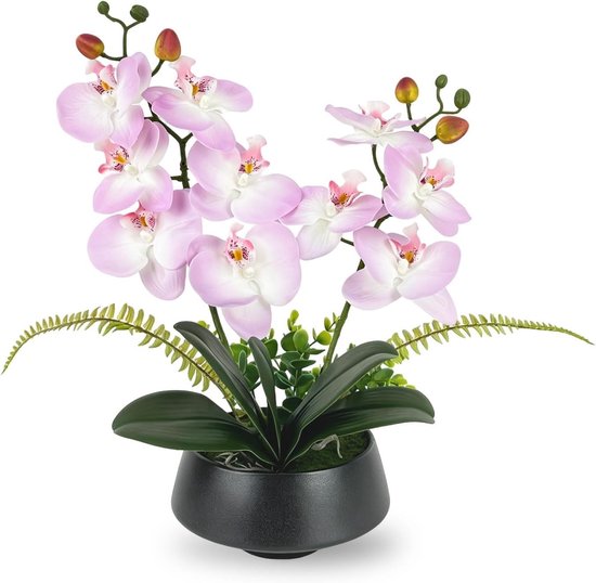 Paarse Phalaenopsis kunstorchideeën in pot van zijde, 37 cm - Perfecte kunstbloemen voor interieurdecoratie, tafeldecoratie en housewarming cadeau