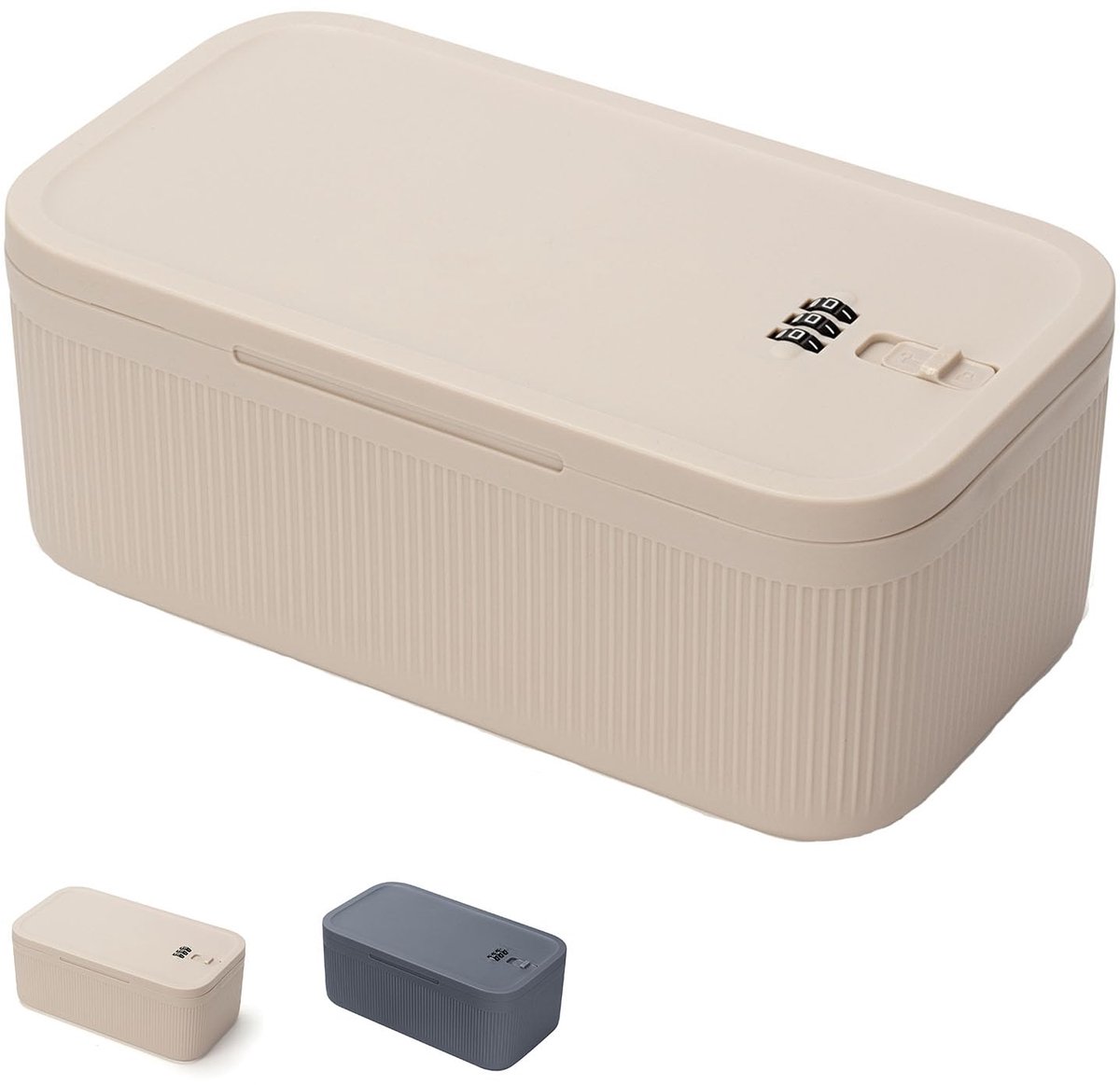 Opbergdoos, medicijnenopbergdoos, mobiele telefoon slotdoos, koelkastslotdoos, combinatieslotdoos voor keuken/thuis/school/koelkast/kantoor/persoonlijk/reizen (beige/23,9 x 13,1 x