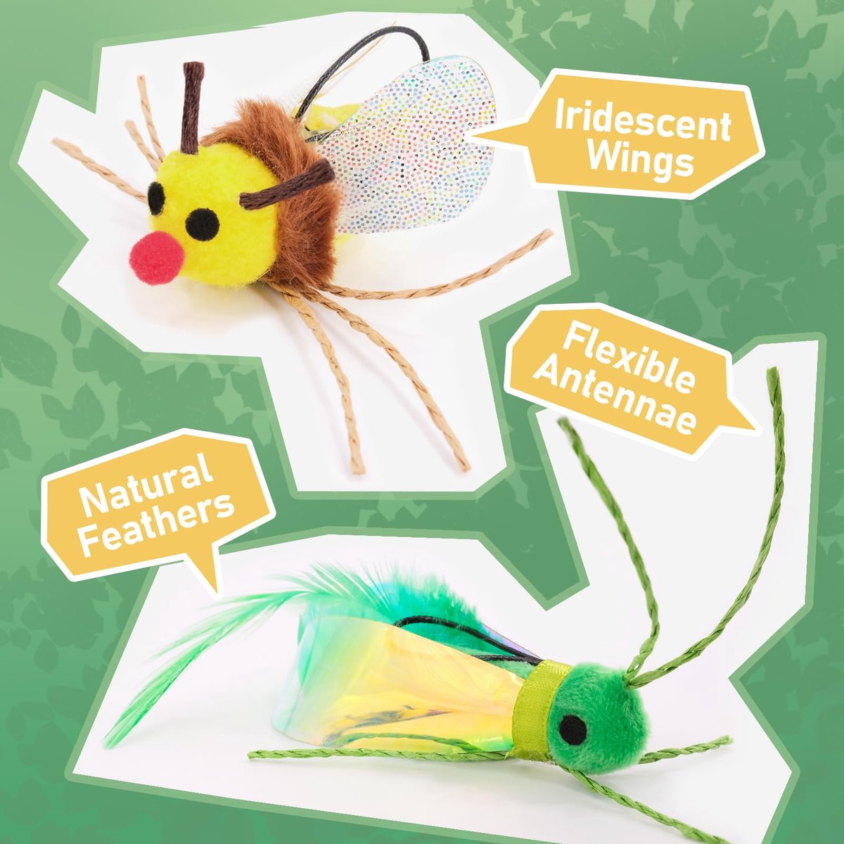 Interactief kattenspeelgoed, veer, insecten, kattenhengelset met 4 schattige insectenhangers met belletjes, uittrekbare veerstaaf, kattenspeelgoed voor kittens en katten, zwarte staaf