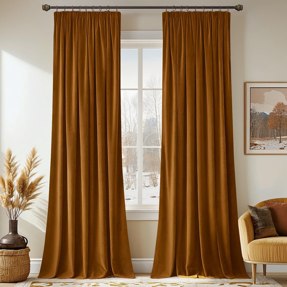 Gordijn set van 2, 140 x 225 cm, mooie dikte en zware gordijnen, ondoorzichtig thermogordijn, fluweel, plooiband