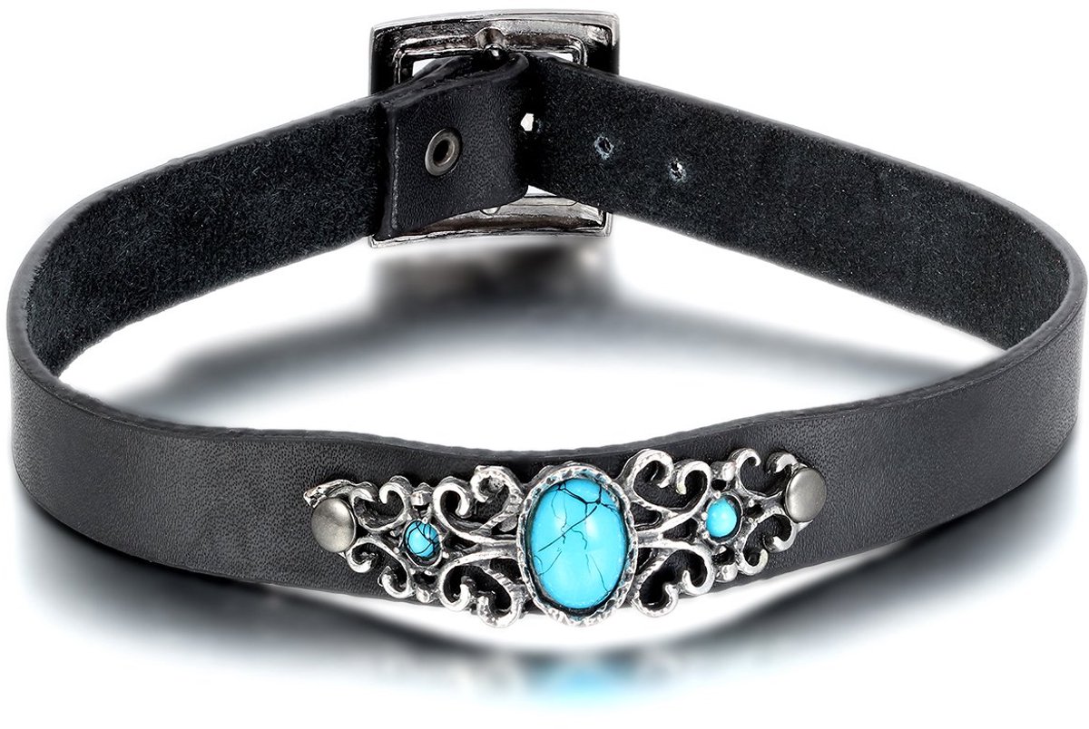 JewelryWe Sieraden Gotisch punk leren halsband choker spike klinknagels O-ring kraag halskettingen echt leer kettingen zwart