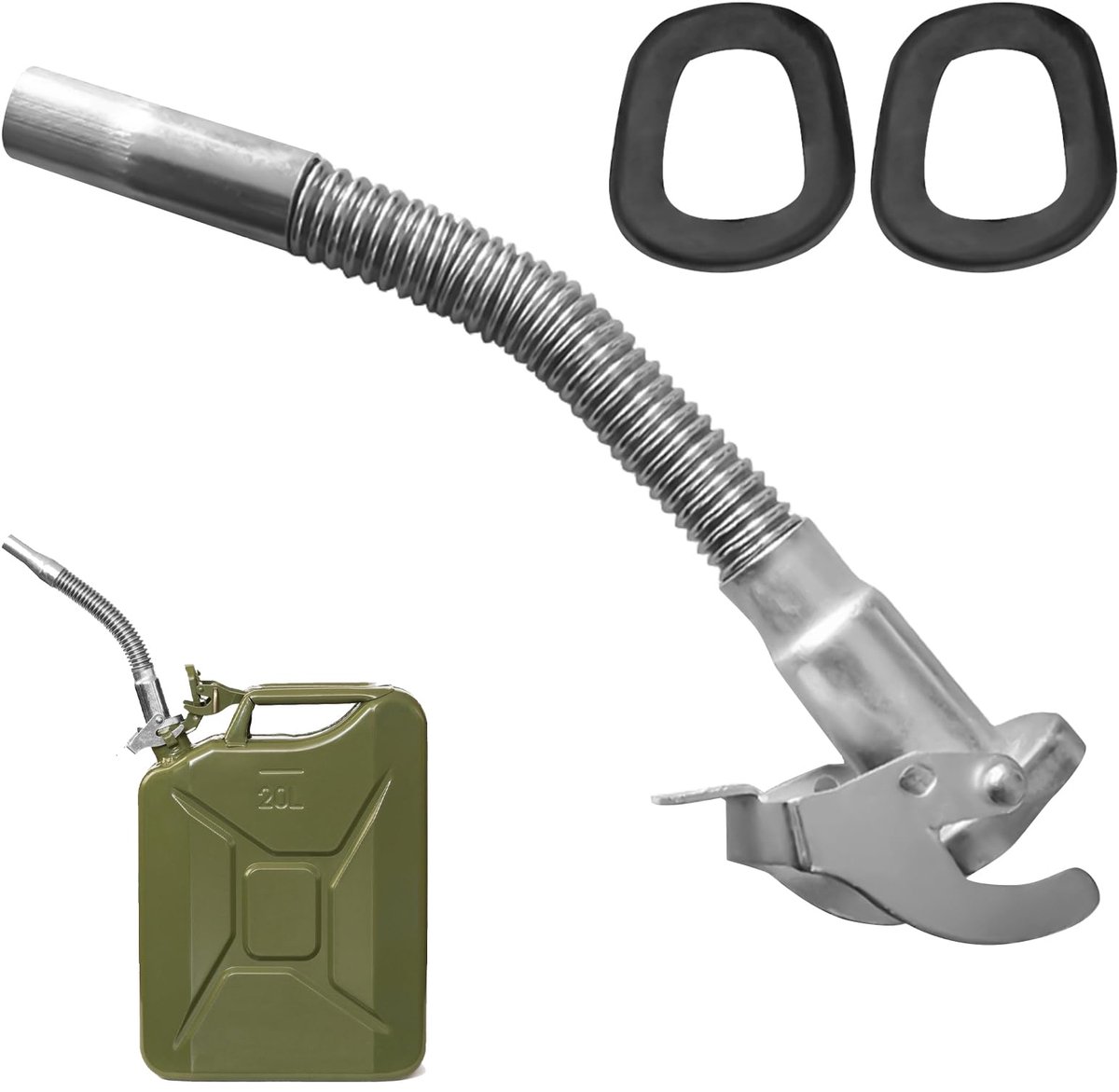 uitloop: Flexibele uitloop voor benzinekanister 5/10/20 L, flexibel metalen uitlooppijp met 2 reserve-rubberafdichtingen voor staalplaatkanisters, benzinekanister uitloop voor auto's