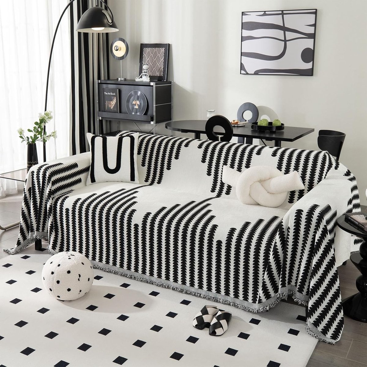 Stijlvolle bankhoes 180x300cm van chenille, wasbaar en ademend, perfect voor hoekbanken en huisdiervriendelijk, zwart