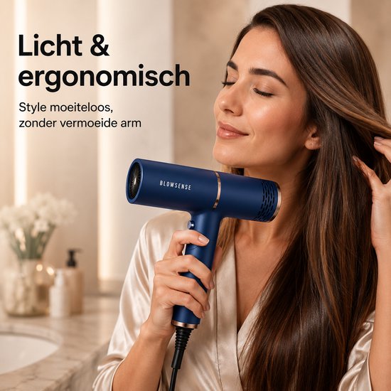 BlowSense® TravelDry Reisföhn Opvouwbaar – Compacte Haardroger voor Reizen, Vakantie en Handbagage – 1400W – Met Concentrator-opzetstuk – Ruimtebesparende Opvouwbare Föhn – Saffierblauw – 2026 Model