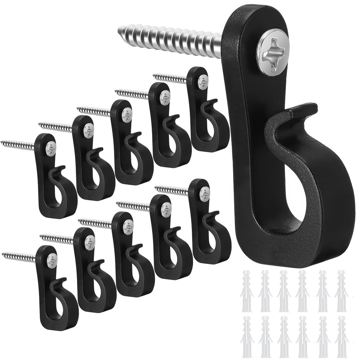 10 stuks zwarte q-hanger, schroef in plastic haakset, perfect voor verlichting, touwlichten en plantenmanden, essentieel artefact voor kerstdag donkere hanging