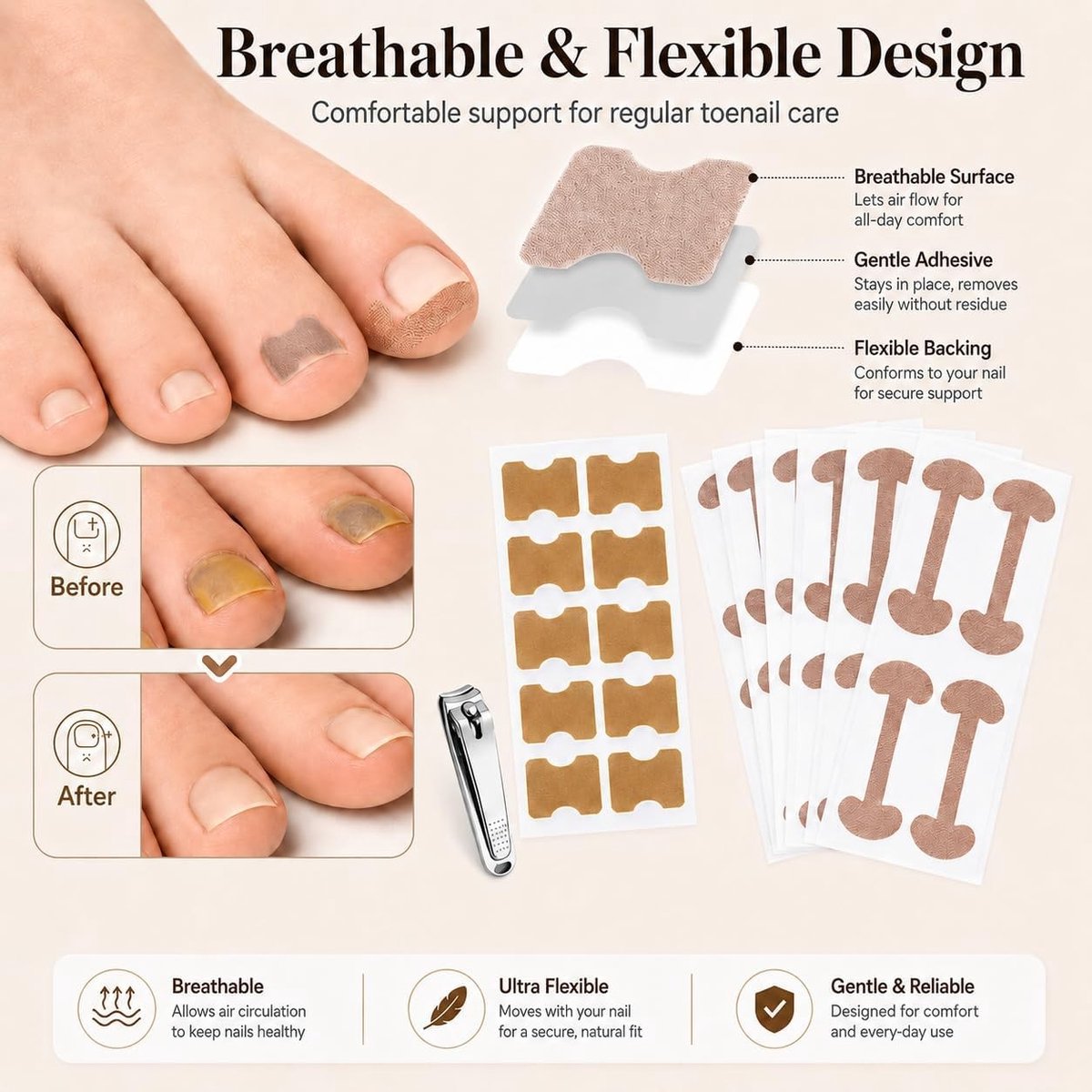 Complete teennagelcorrectieset voor ingegroeide teennagels met nagelcorrectiestickers, C-vormige pads en roestvrijstalen gereedschap voor effectieve voetverzorging thuis