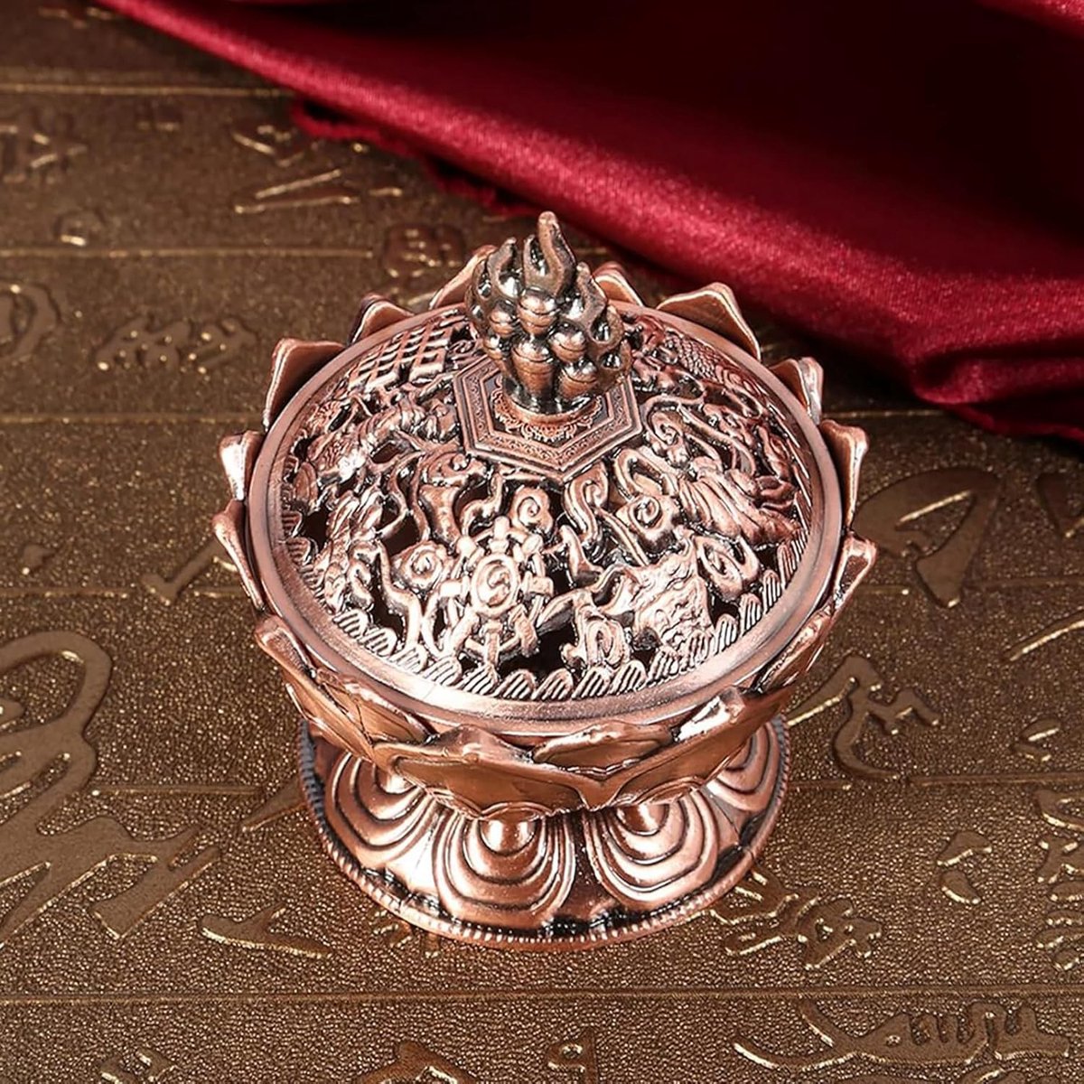 Lotus Incense Burner Set met Backflow Functie - Mini Rookvaas van Koper en Brons, 8 x 7.3 cm, Aromatische Geuren en Meditatie Accessoire