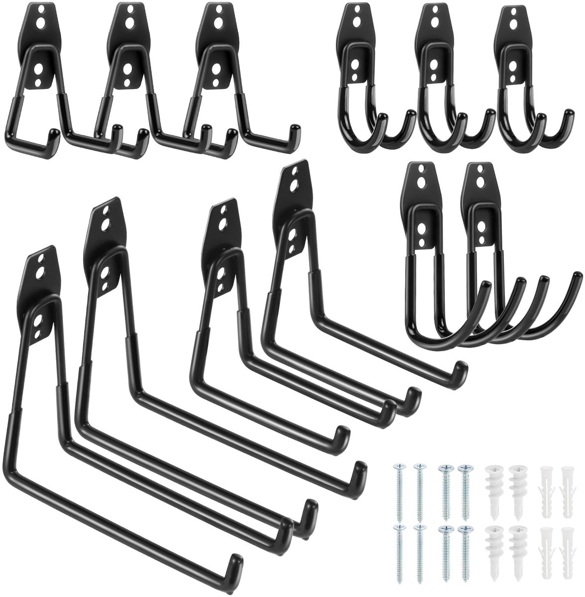 12 STKS Garage Opslag Haken Heavy Duty Muur Opslag Haken Utility Dubbele Haken voor het organiseren van Tuin en Garage Gereedschap, Power Tools Ladder Fietsen Touwen Bulk Items