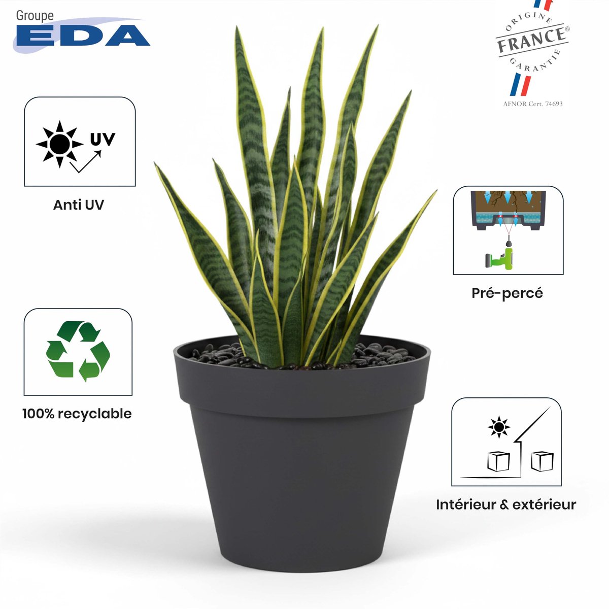 - Ronde bloempot Toscane, Ø 20 cm – volume 3 l – Ø 20 x H 17 cm – antracietgrijs