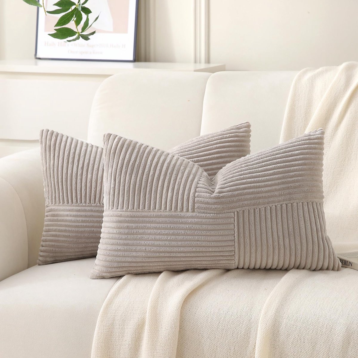 Set van 2 kussenslopen, corduroy, 40 x 80 Taupe, pluizig Boho kussensloop, kussensloop voor sofa, bank, decoratief kussen, sierkussen voor bank, bed, sofa, woonkamer, rechthoekig