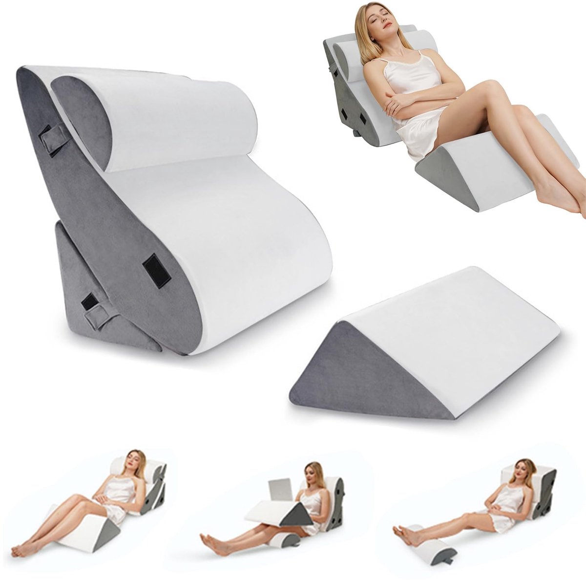 4 stuks orthopedisch bed wigkussen set voor na de operatie, traagschuim leeskussen, rug- en beenpijnverlichting, comfortabel en verstelbaar steunkussen - anti-snurken, zuurbranden