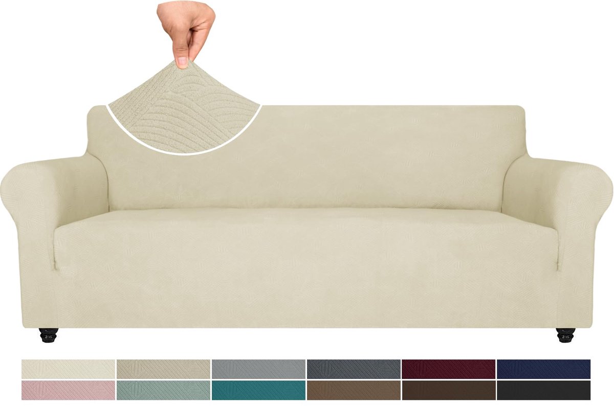 Stretch Bankhoes 4 Zits, Elastische Bankhoezen Voor Woonkamer, 1 Stuks Universele Rekbare Armsteun Sofahoes Met Anti-slip Schuim, Krasbestendig Meubelhoes Voor Bank, Beige