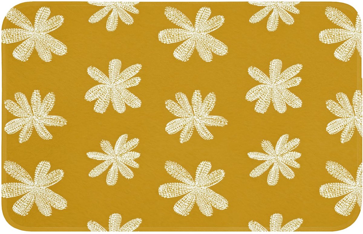Badmat Rechthoekig 80x50 cm Badkamer Bath Mat Douchemat Antislip Wc Badkamermat Memory Foam Wasbaar Bathroom Toilet Mats Washable Bloem - Speels - Okergeel