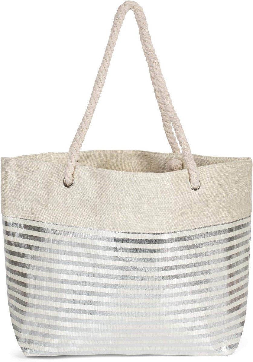 Strandtas voor dames met metallic strepen en ritssluiting, schoudertas, shopper 02012281