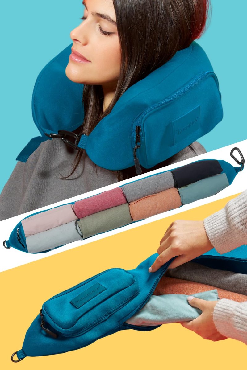 Reiskussen, vulbaar met kleding, reiskussen, vliegtuig-reiskussen, accessoires voor vliegtuigreizen, reiskussen, nuttige accessoires, maat M, petroleumblauw