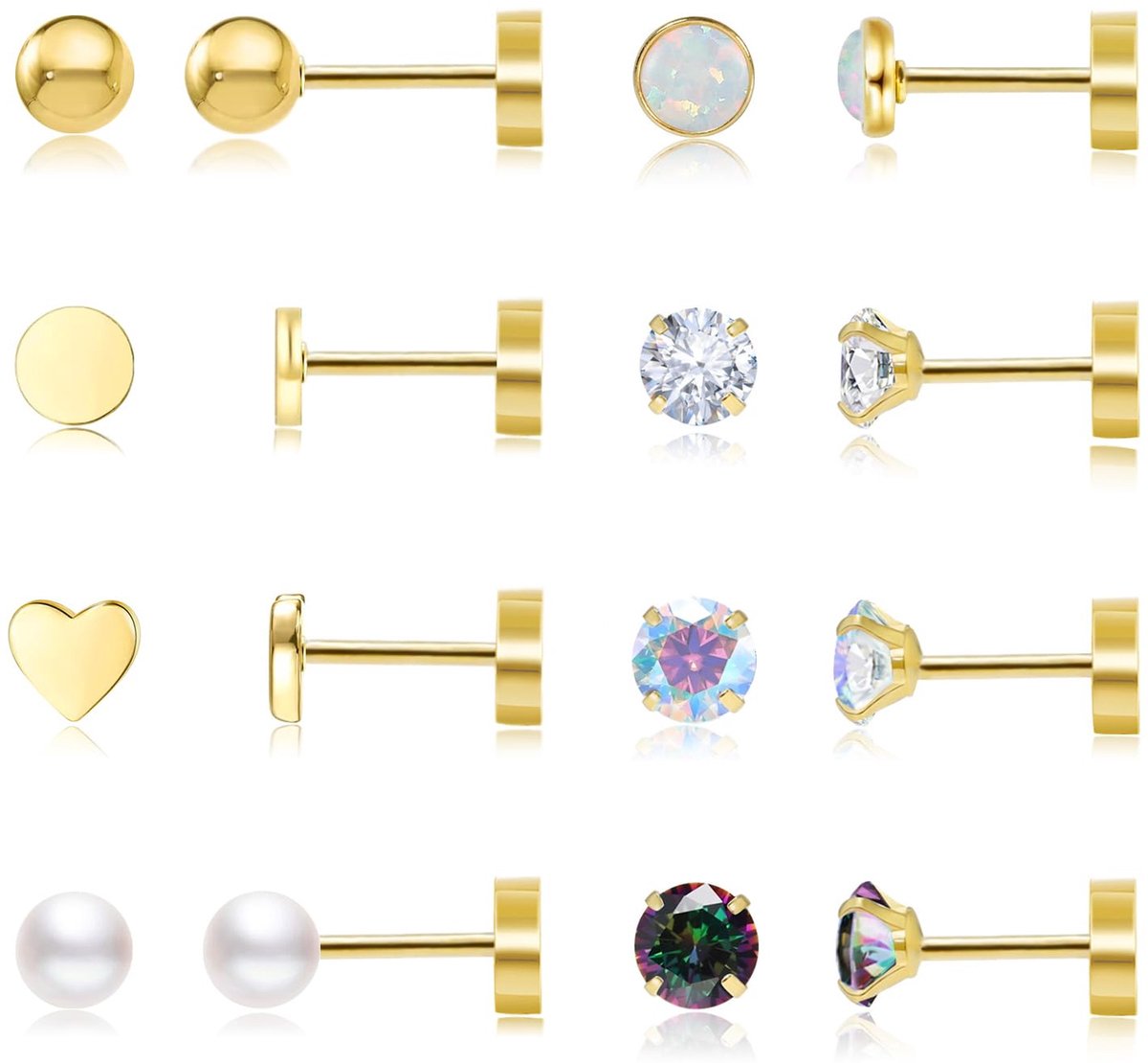 Platte Achteroorbellen, 6 Paar Schroef Terug Gouden Stud Earring Voor Vrouwen Mannen Zilveren Kleine Helix Oorbel Kraakbeen Conch Tragus Piercing Sieraden