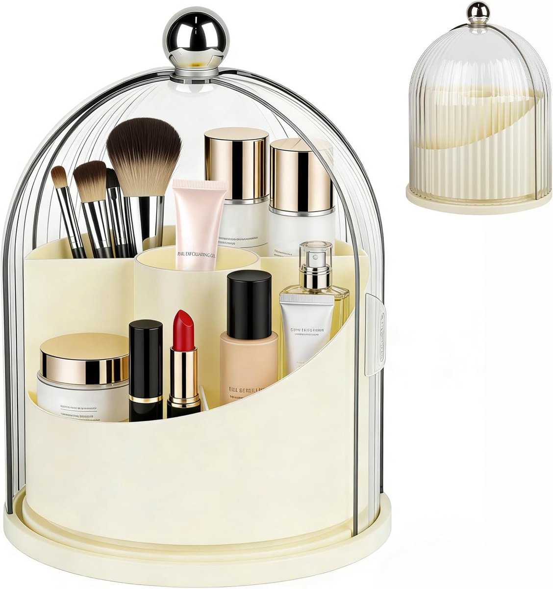 Draaibare make-up organizer met grote capaciteit, 5 vakken en deksel voor badkamer en slaapkamer, 18,5 x 27 cm, ideaal voor cosmetica en kwasten