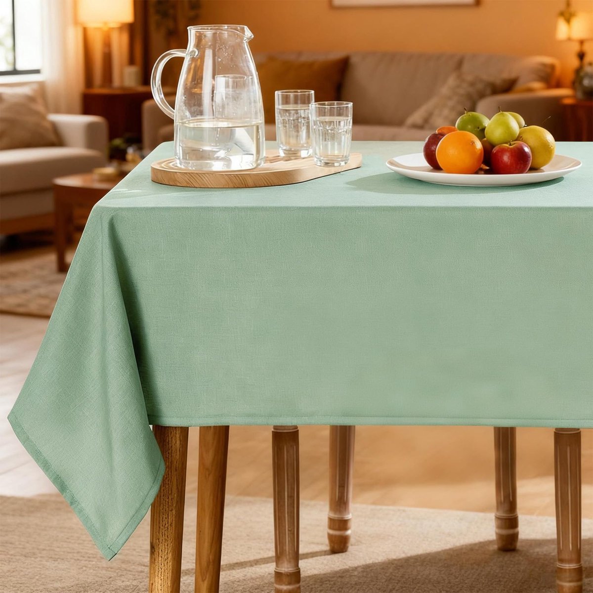 afwasbaar, groen tafelkleden, 140 x 180 cm, linnenlook, tafelkleed van polyester, waterafstotend, duurzaam, krasbestendig, rechthoekig tafelkleed voor woonkamer, eetkamer, keuken, balkon