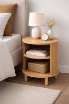 Rond Japandi Bijzettafel / Nachtkastje – Massief Houtlook – Ø37 x 51 cm