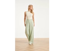 Smashed Lemon Mouwloze Rib Top Met Contrasterende Boorden | Off White - Soft Green