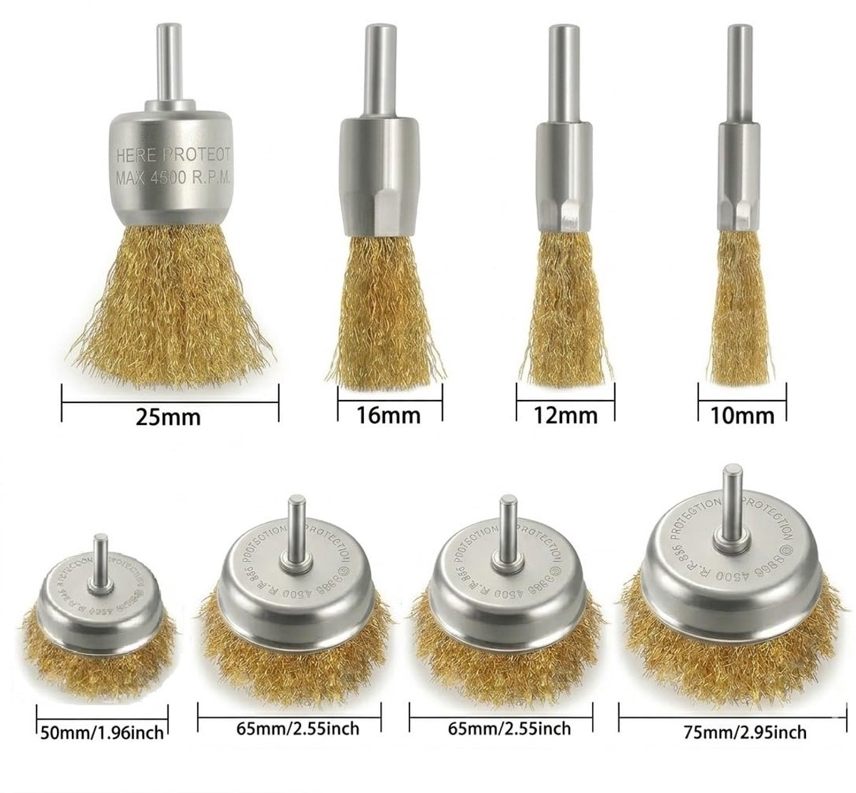 Draadborstelset voor Boormachine - 12-delig - Messing Gecoat - Staalborstels voor Ontroesten en Verf Verwijderen - 6mm Schacht