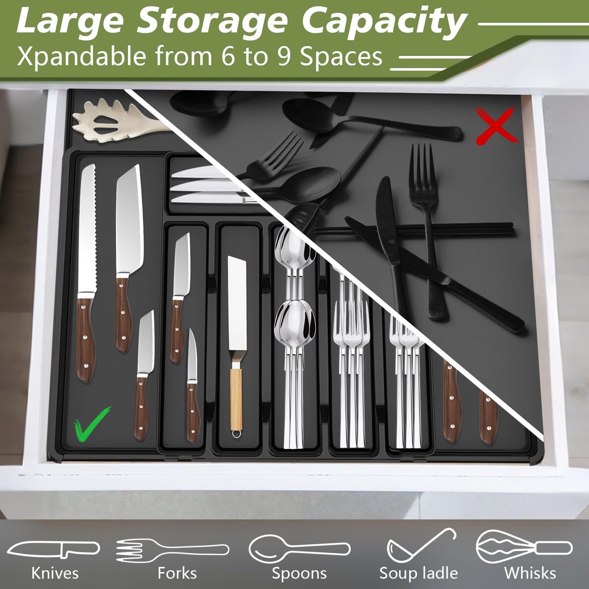 Dailygoods- Bestekbak Uitschuifbaar - Bestekbak Vaatwasser - Bestekbak Kunststof - Bestekorganizer - Keukenorganizer - Hoogwaardig PP-Materiaal