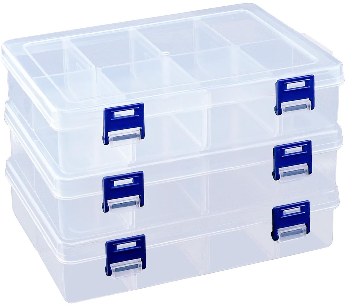 Dailygoods- Opbergdoos met deksel - Doorzichtig - 8 vakken - Verstelbare verdelers - Kunsthandwerk organizer - Ideaal voor kleine accessoires - Opbergcontainer