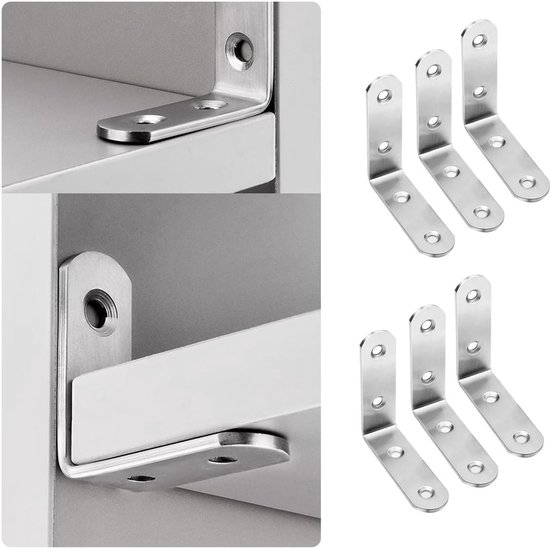 20 stuks hoekbeugels roestvrijstalen hoekbeugels, 90 graden hoekbeugel met 80 schroeven, metalen beugels voor het bevestigen en repareren van houten meubels (zilver, 50*50*20mm) — afbeelding 4