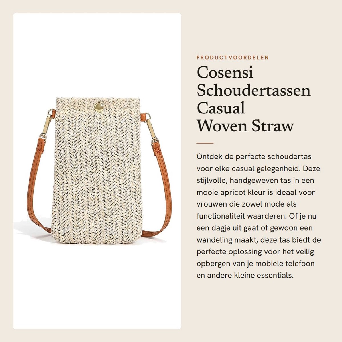 Dailygoods- Schoudertas Multifunctioneel - Geweven Stro - Mobiele Telefoon Tas - Handtas - Geschikt voor Strand/Shoppen - Ideaal voor Kleine Items