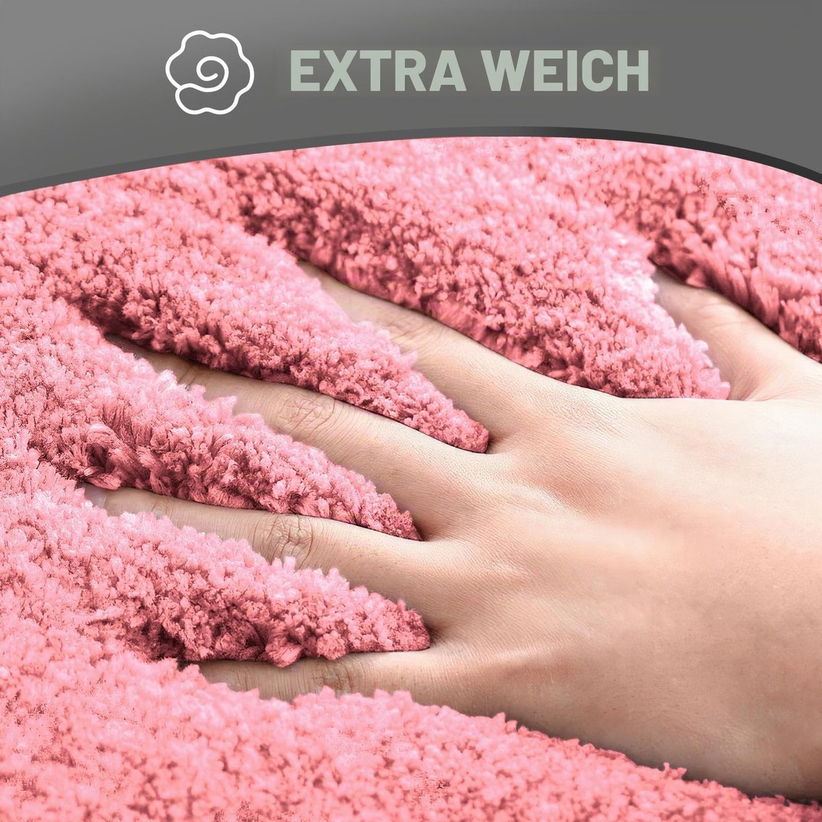 Badmat, wc-mat, 2 cm, super dik badmat, super absorberend, 50 x 50 cm, U-vorm, roze