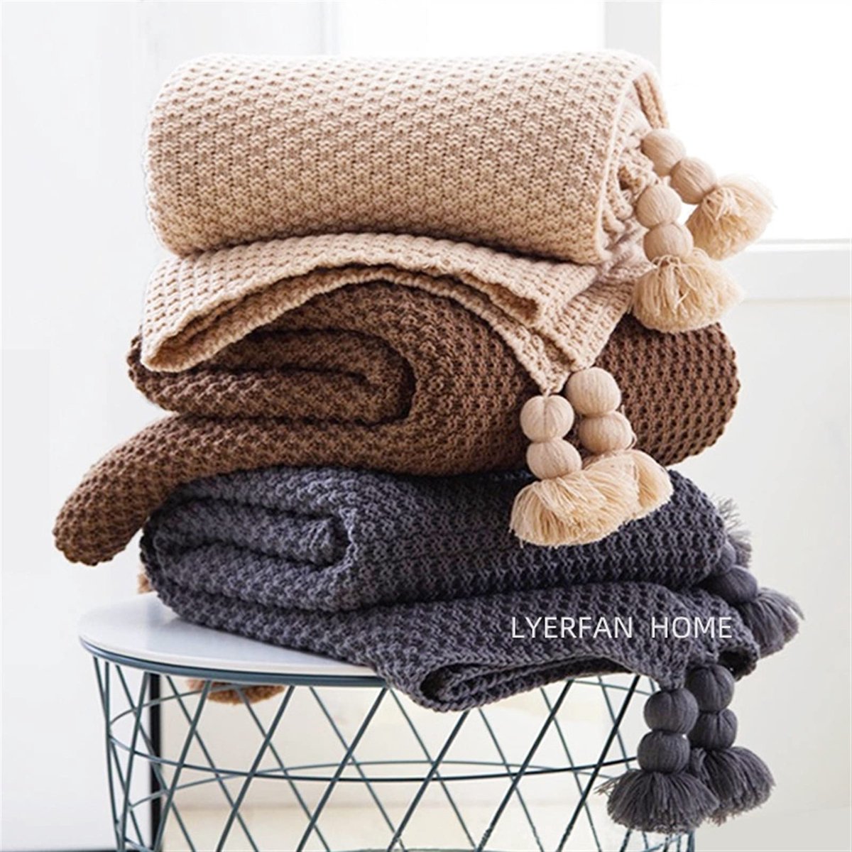 Color Tassel Gebreide dekens Vrijetijd Katoenen Bedden Plaids en Cover Wol Ball Bedsprei's for Bed Decorating Sofa Deken Zachte deken (Color : C, Size : 150x200cm)