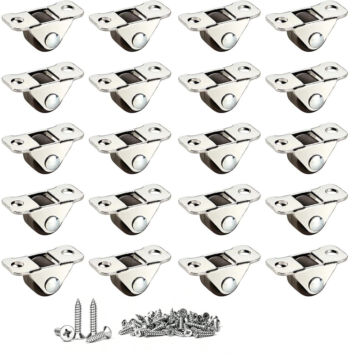 20 stuks mini-wielen voor meubels, kleine wielen met schroeven, stille meubelwielen, zonder sporen op de vloer, bureaustoel voor tafels, laden en opbergvakken