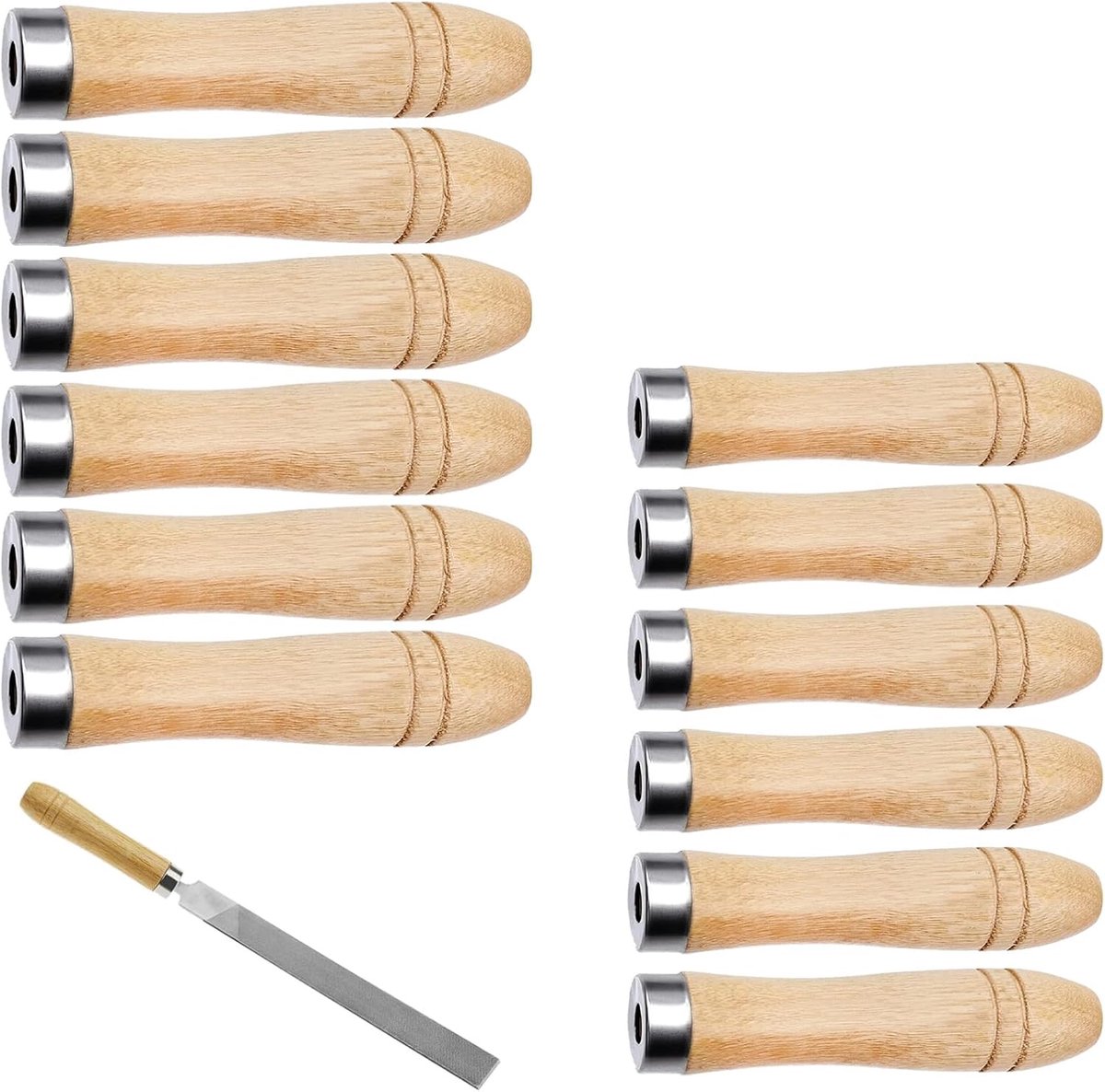 12 stuks vijlheften vervanging houten vijl handgrepen met sterke metalen kraag houten vijlhandgrepen voor gereedschap handwerk vijlen accessoires (60 mm, 40 mm)