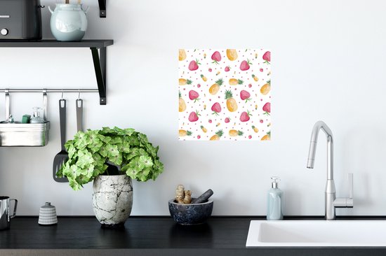 Muurstickers - Sticker Folie - Aardbeien - Ananassen - Waterverf - Sjablonen - 30x30 cm - Plakfolie - Muurstickers Kinderkamer - Zelfklevend Behang - Zelfklevend behangpapier - Stickerfolie