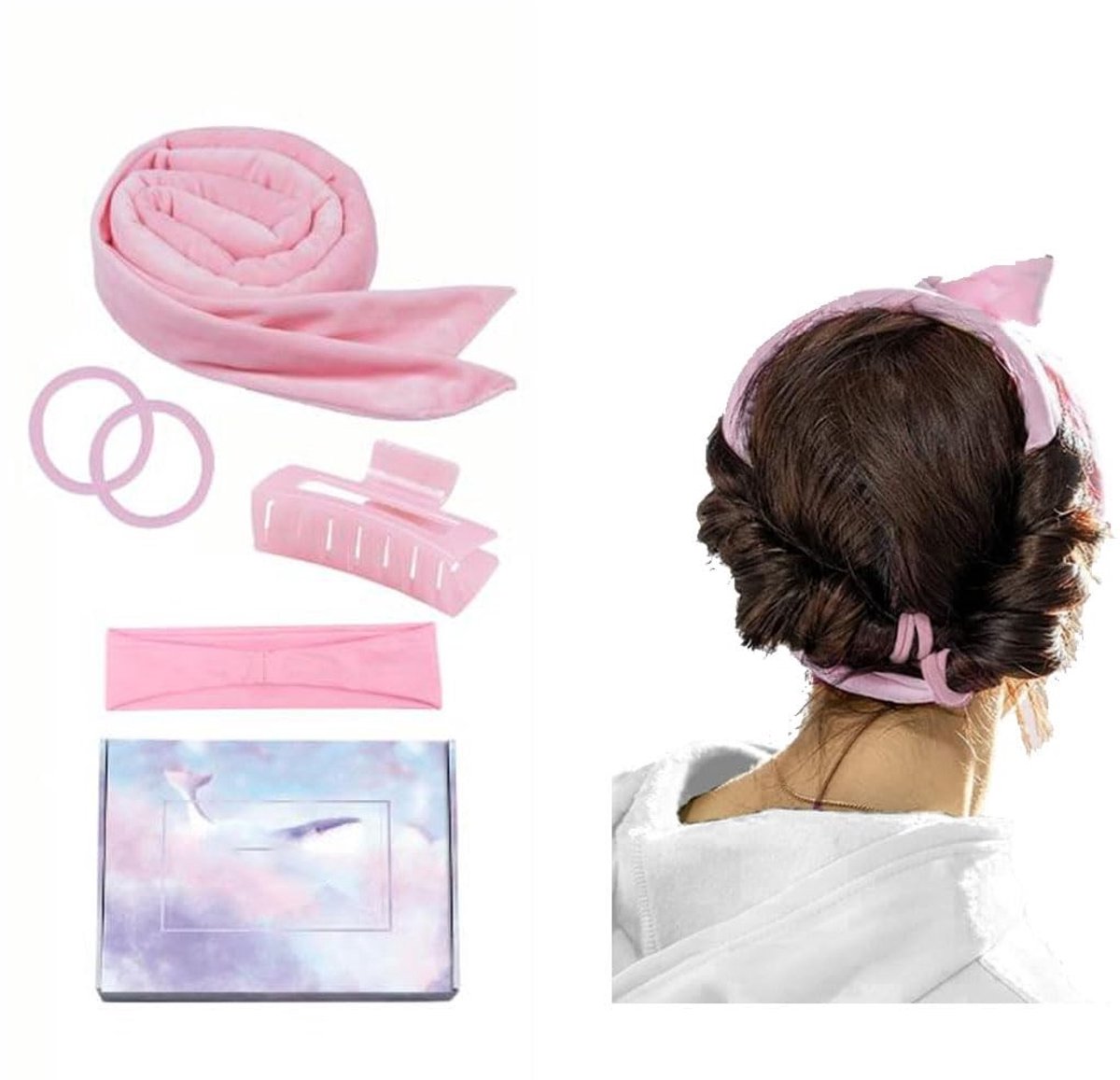 Dailygoods- Krulspelden Hittevrij - Krulset - Haarrollers - Kapselset - Satijnen Slaapmuts - Geschikt voor Middellang Haar - Haarkrulband
