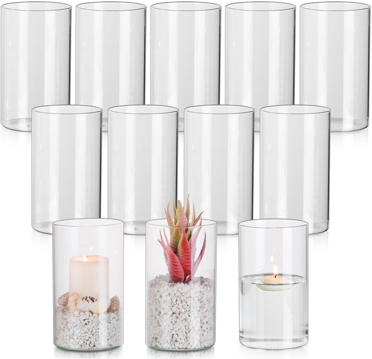 Dailygoods- Kaarsenhouder Set van 12 - Glazen Cilinder Kaarshouder - Pilaar Kaarshouder - Diner Kaarshouder - Decoratieve Bloemenvazen - Afmetingen 15,8/5 cm H/D - Kaarsenstandaard