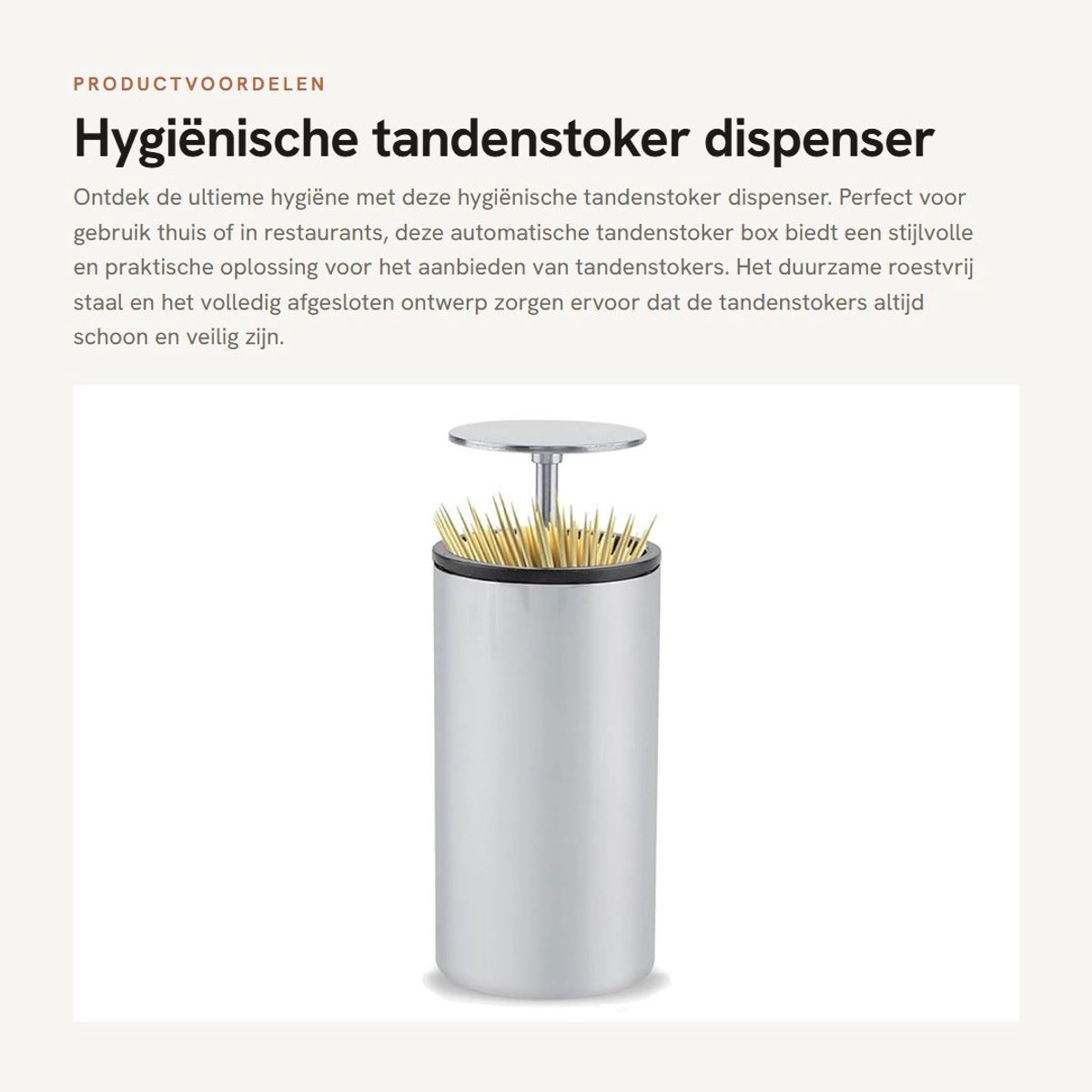 Dailygoods- Tandenstoker Dispenser Hygiënisch - Automatische Houder - Duurzaam Roestvrij Staal - Volledig Gesloten - Geschikt voor Thuis/Restaurant - Handig Ontwerp - Tandenstokerhouder