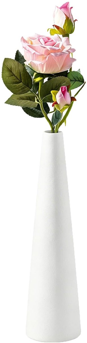 Dailygoods - Hoge Keramische Bloem Vaas - Slanke Single Stam Vaas - 22Cm - Witte Decoratieve Vaas - Voor Bloemen en Decoratie - Geschikt voor Bruiloft...