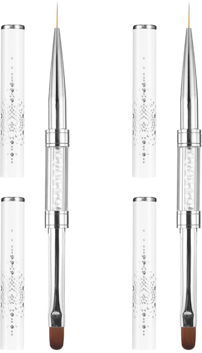 Dailygoods- Nagelborstel 2 stuks - Professionele Nagelkunst - Dubbele Uiteinden - Koperen Buis - Nylon Haar - Lichtgewicht 29,5 g - Nail Brush