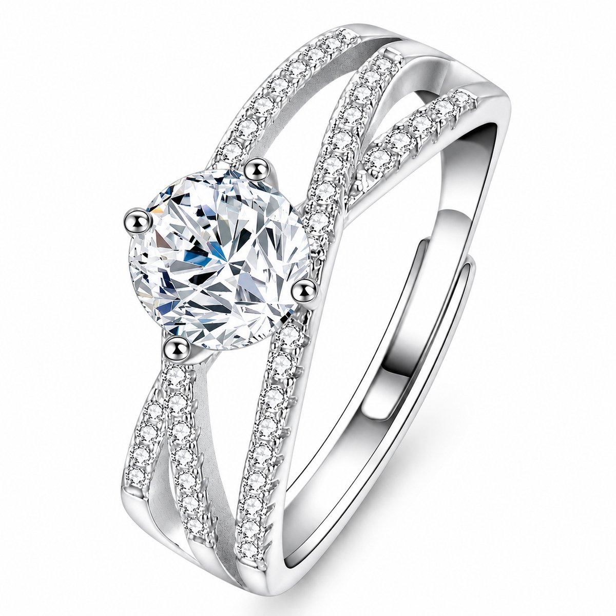 Matthew Studio® Dames Ring - 925 Zilver - Grote Zirkonia - Verstelbare Ring