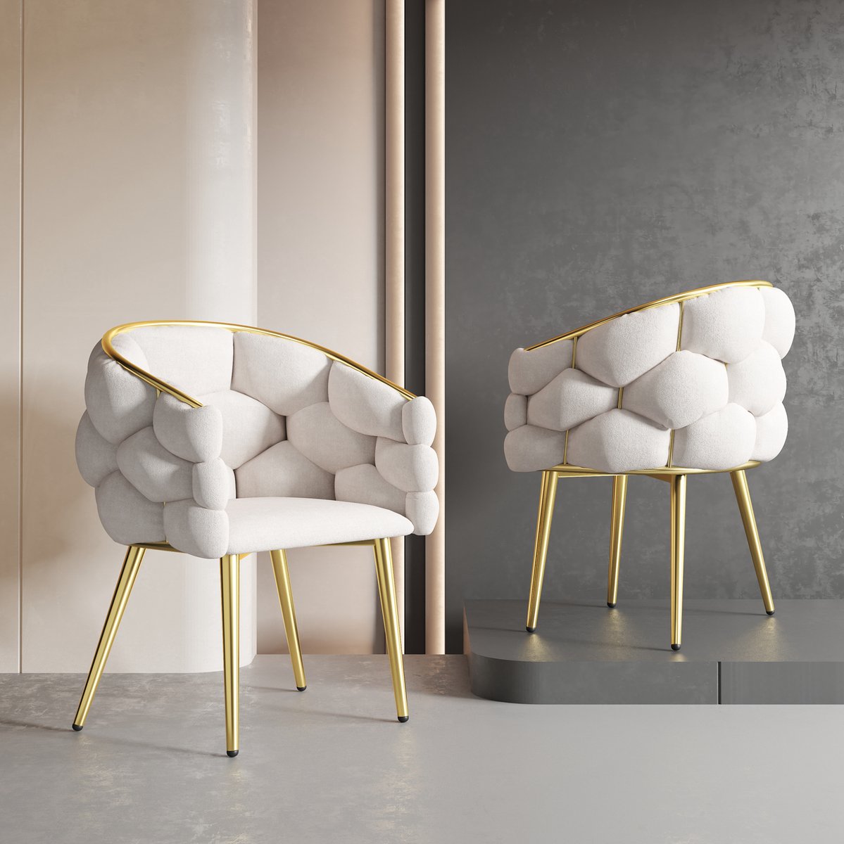 DESMIU Eetkamerstoel 52 Cm - Kuipstoel Met Armleuning En Verstelbare Voorpoten - Voor Eetkamer En Slaapkamer - Velvet Beige