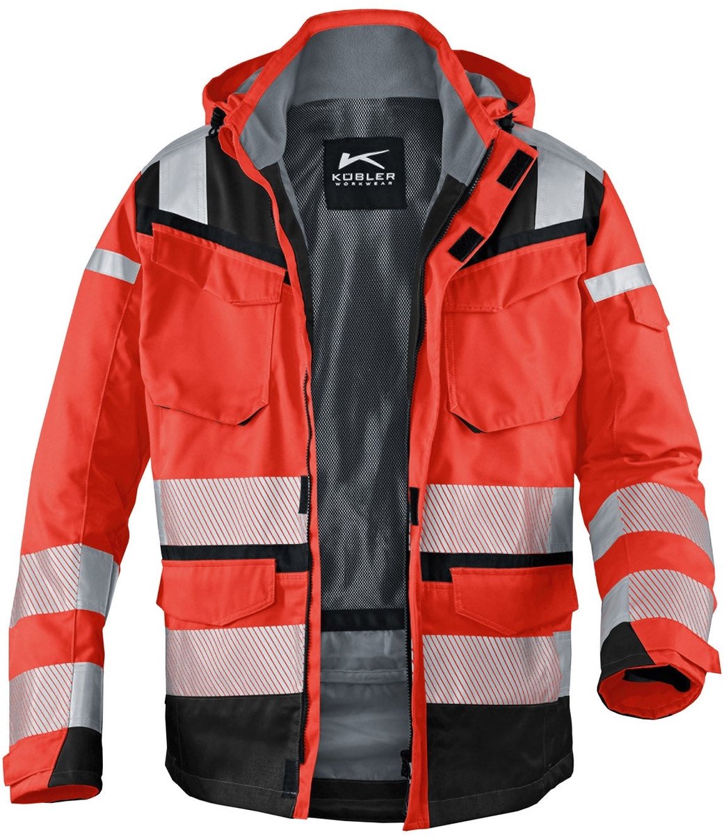 KUBLER PSA REFLECTIQ 13078332 Hi Vis Reflecterend Hardshell Werkjas HEREN Veiligheidsjas Signaalrood Zwart - Waterdicht